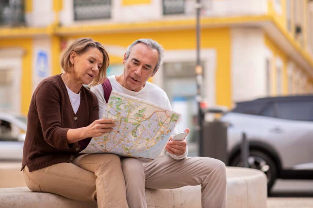 Couple planning their day on vacation